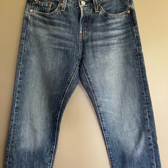 Levi's 501 Tapered Raw Hem Jeans Size 25 High Rise Mid‎ Blue Wash Rigid Denim - Picture 9 of 16